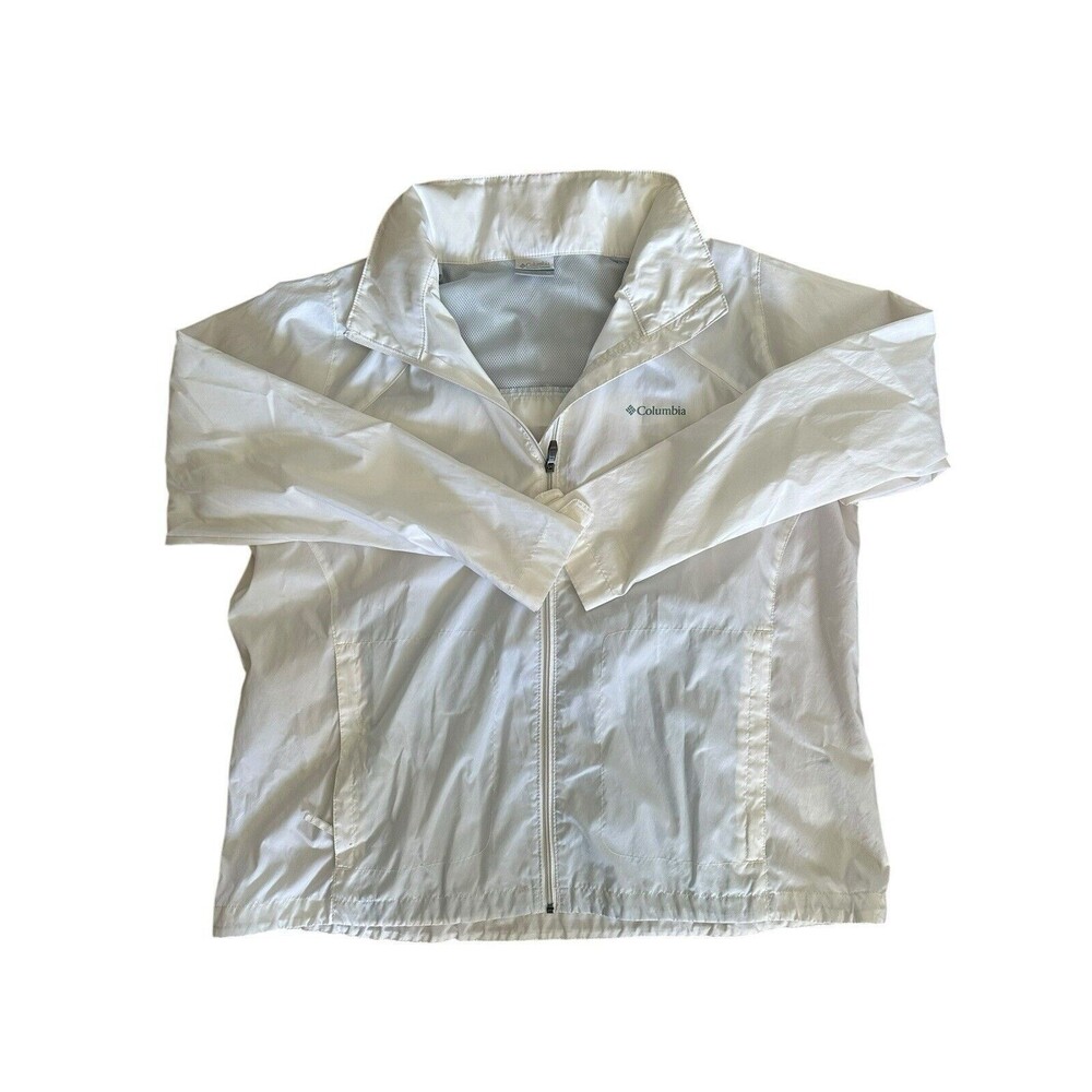 Columbia Sportswear 2XL White Windbreaker Hooded Jacket Full Zip Up